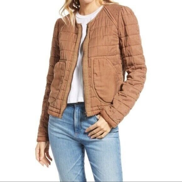 Blank NYC Jacket Brown Happy Camper Quilted Zip Lyocell NWT - Picture 1 of 10